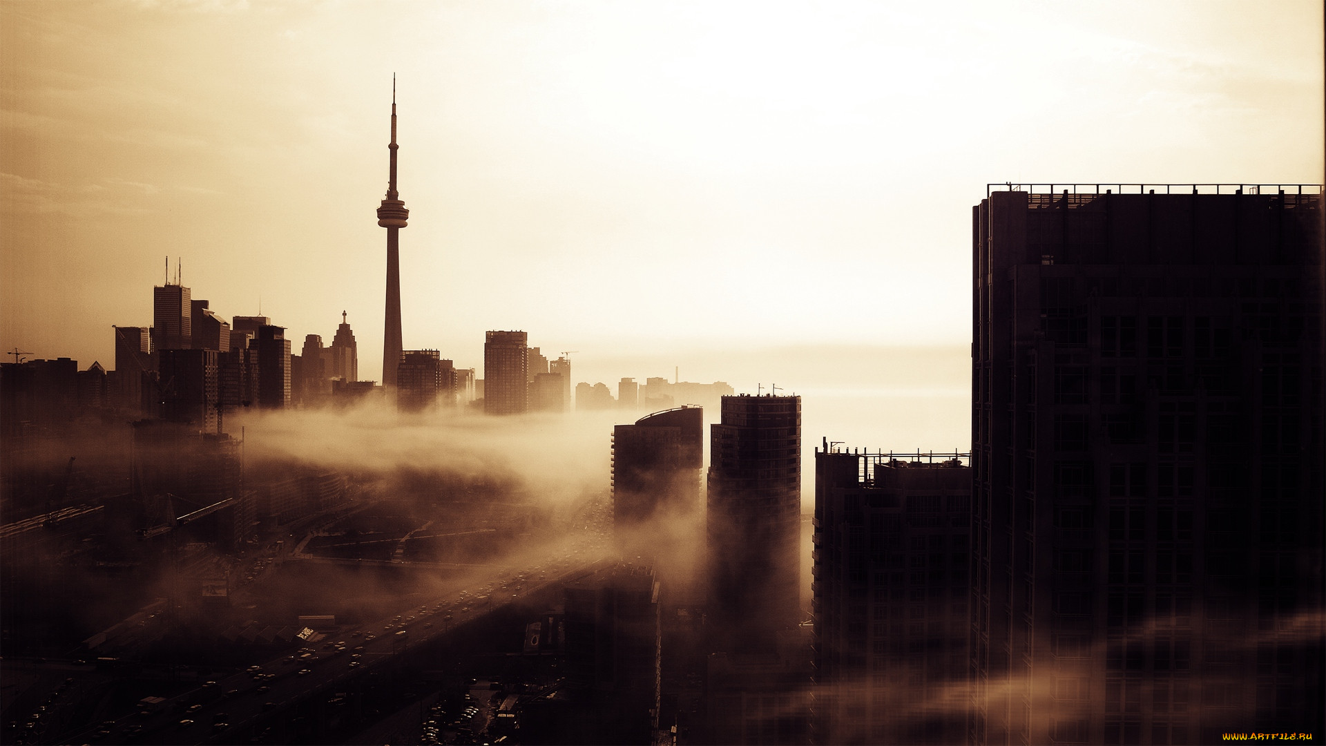 buildings, foggy, sky, , , , , , , , toronto, canada